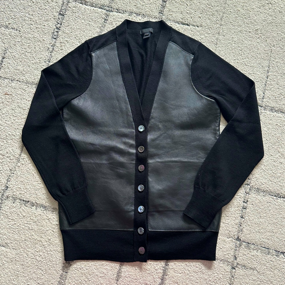 J.Crew Collection Leather & Merino Wool Button Up Cardigan
